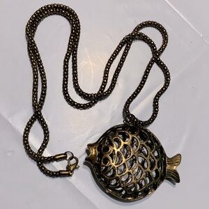Vintage Brass Fish Pendant Necklace